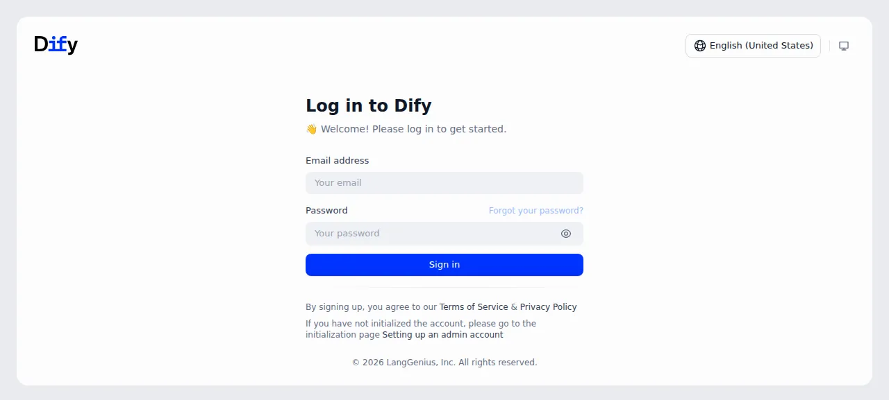 The Dify login page
