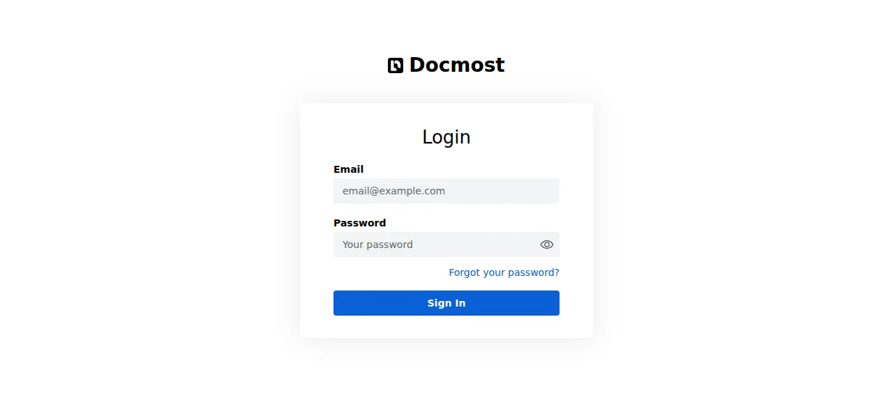 The Docmost login page