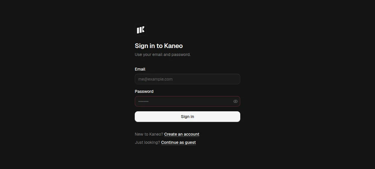 The Kaneo sign-in page