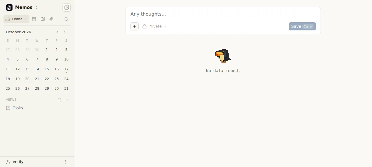 The empty Memos home page after signing in