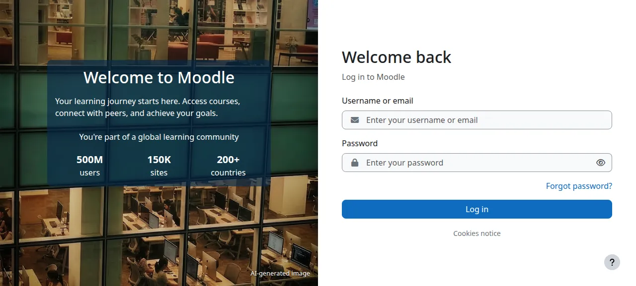 The Moodle log-in page
