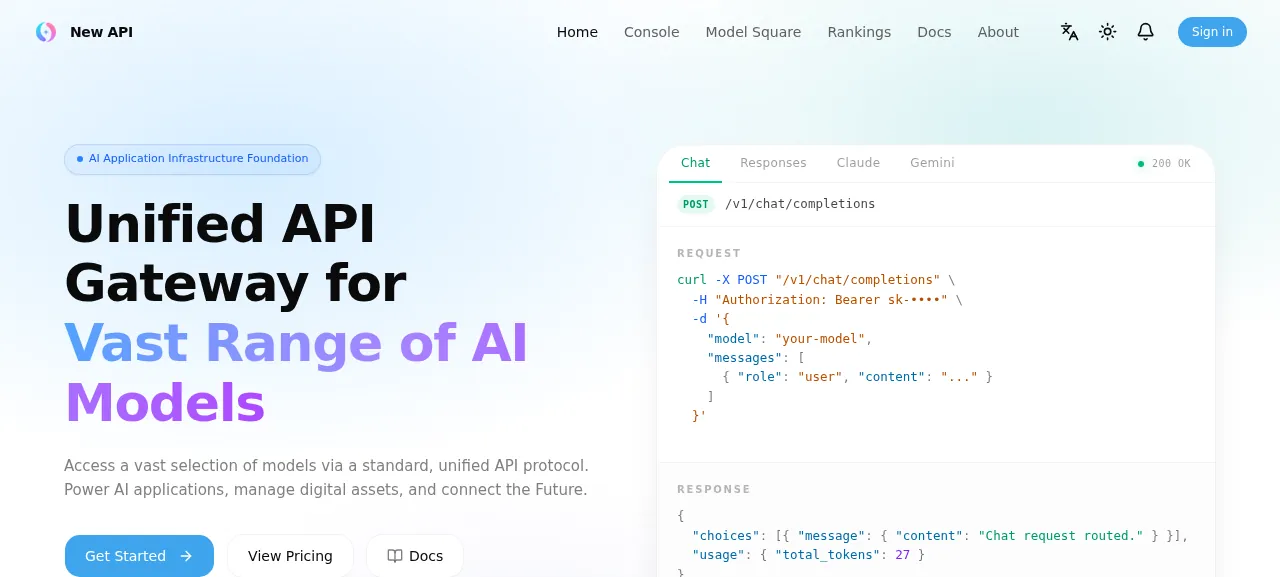 The New API home page before signing in