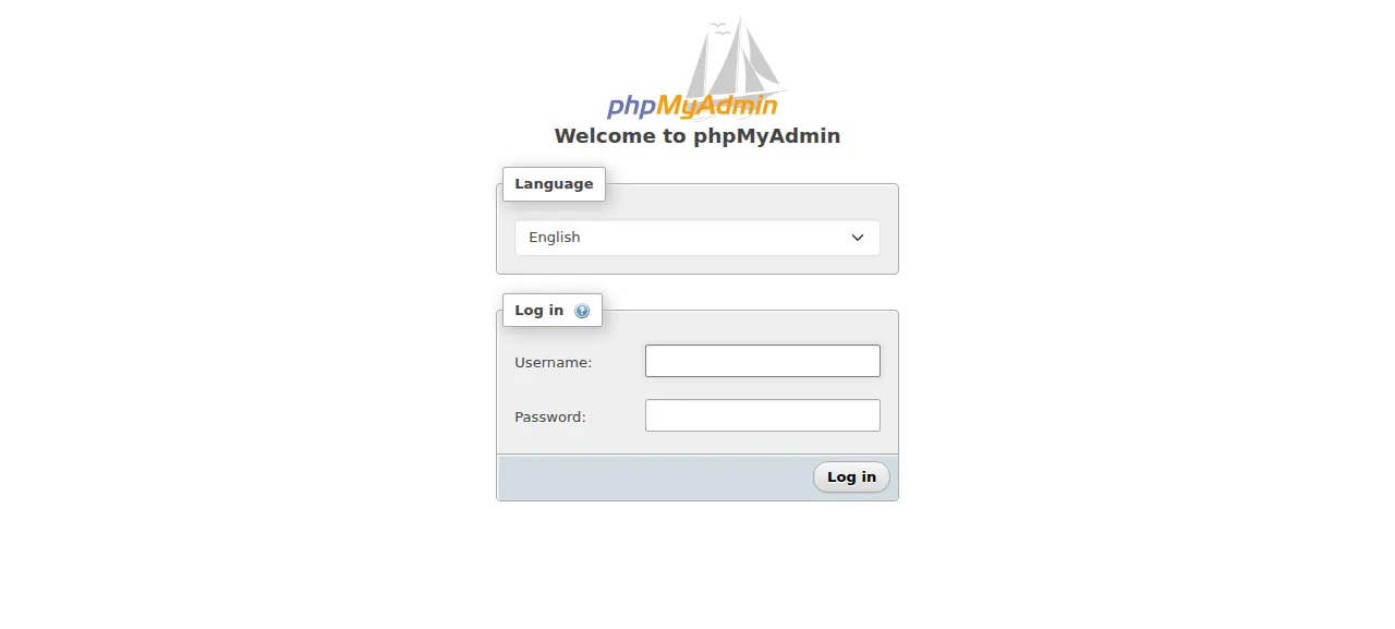 The phpMyAdmin log-in page