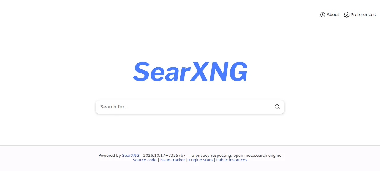 The SearXNG search page
