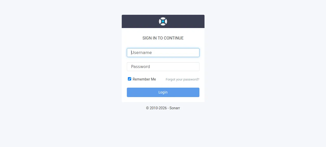The Sonarr sign-in page